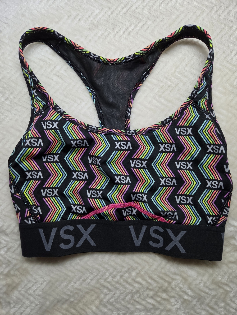 VSX Victoria's Secret Black Multicolor Neon Chevron Racerback Sports Bra SizeM/L